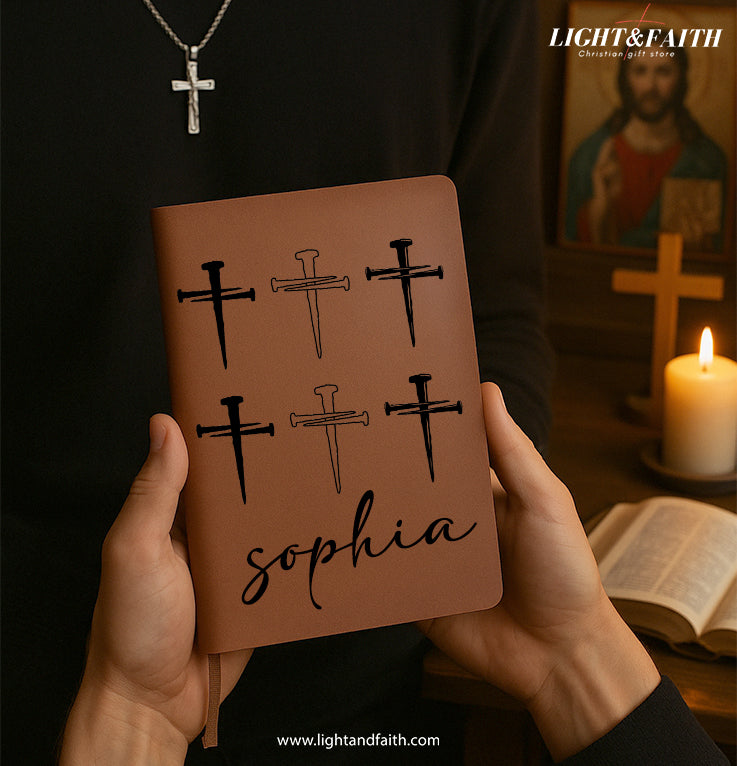 Personalized Christian Journal with Cross Design, Custom Name Prayer & Faith Notebook, Religious Gift, First Communion Gifts, Birthday. NBLAF28